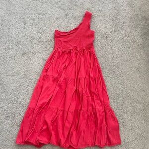 One-Shoulder Red Tiered Maxi Dress